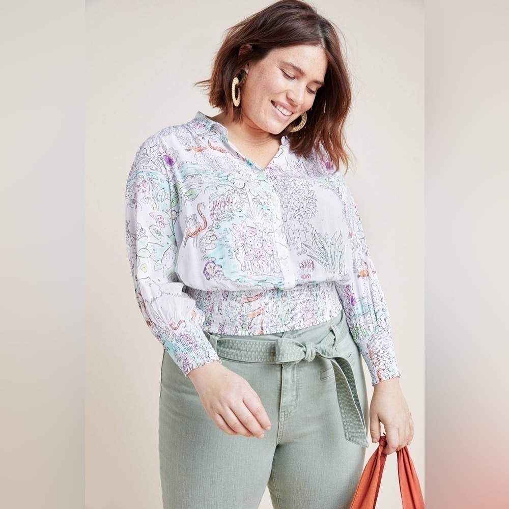 Anthropologie Maeve Color By Numbers Watercolor Rosa Blouse XS - Picture 3 of 16